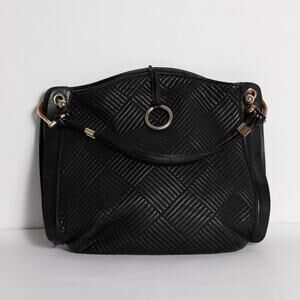 BCBGMAXAZRIA Vintage Black Leather Textured Shoulder Bag Tote